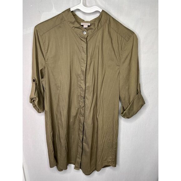 Women's‎ Small J. Jill Stretch Olive Green Button Down Blouse Roll Up Sleeve - Picture 1 of 5